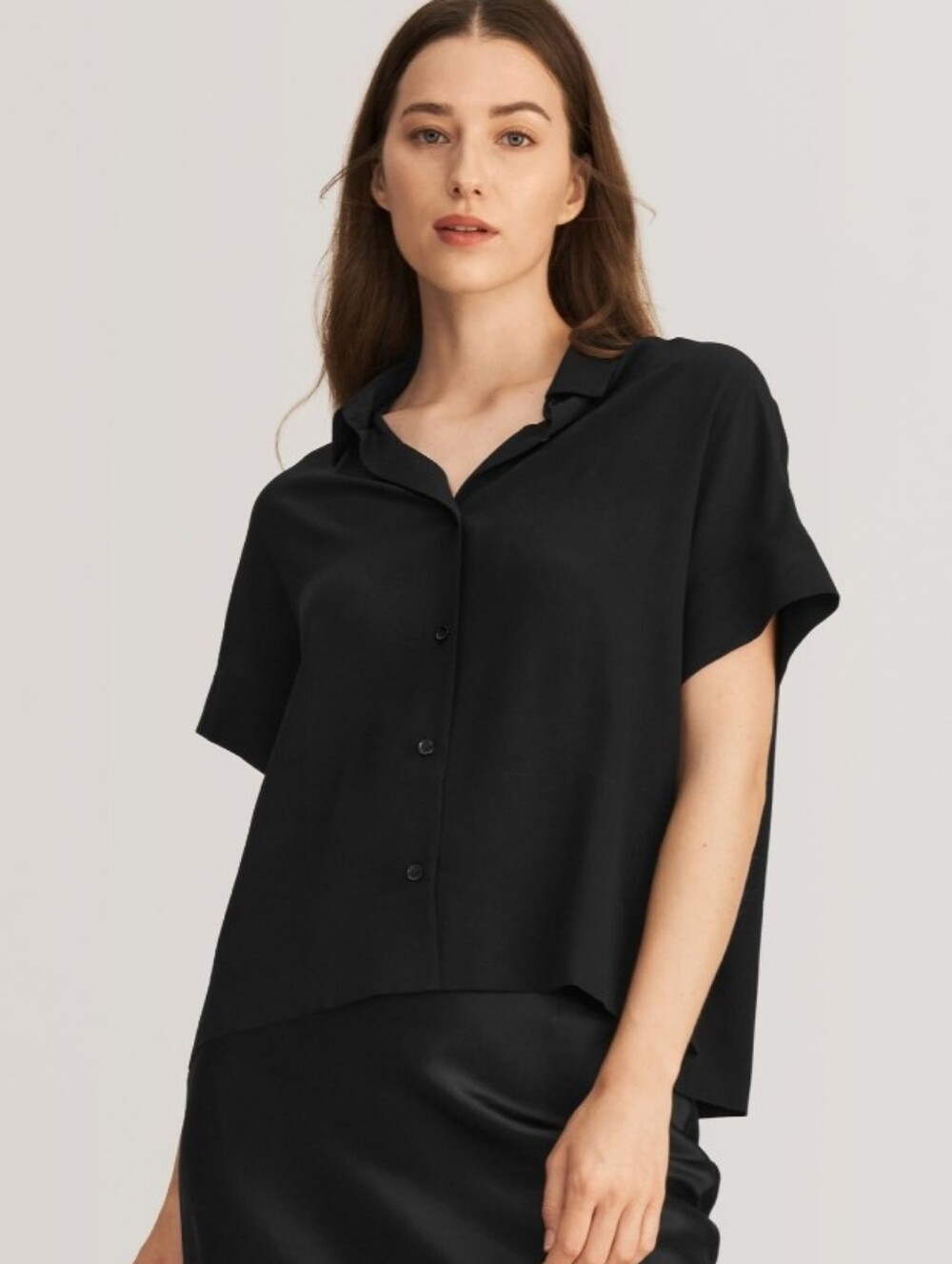Lillysilk Casual Short Sleeves Loose Silk Shirt